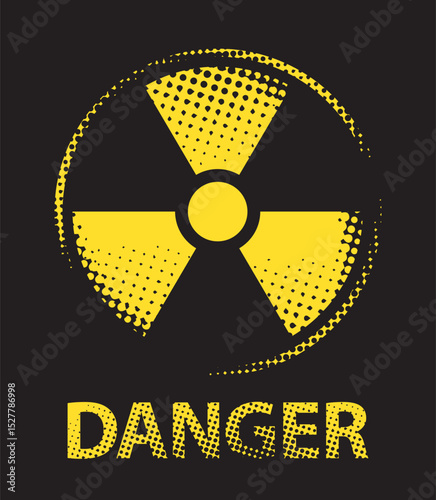 Vector banner on the theme of nuclear war, nuclear power plant disaster with a radiation hazard sign on a background of pixels simulating radiation contamination. No AI used