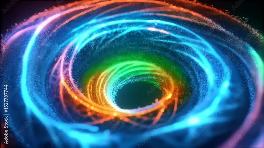 A vibrant, swirling vortex of blue, orange, and purple energy, resembling a cosmic tunnel or black hole with glowing particles A vibrant, swirling vortex of blue, orange, and purple energy, resembling a cosmic tunnel or black hole with glowing particles