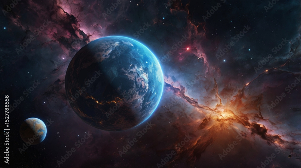 Obraz premium Glowing Nebula with Sphere Planet