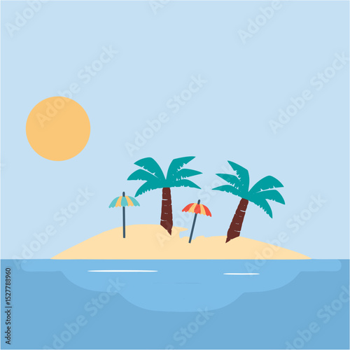 Hello Summer vibe concept to the beach vector design palm tree and umbrella