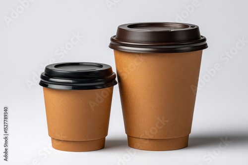 Two disposable coffee cups with lids isolated on white background