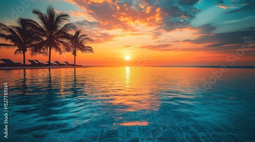 Tropical sunset poolside paradise