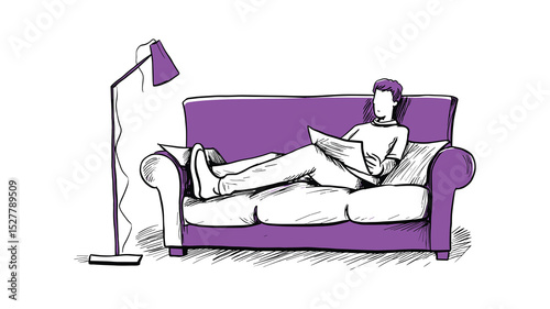 Minimalist Vector Illustration of Person Reading on Couch – Relaxation and Home Comfort Concept