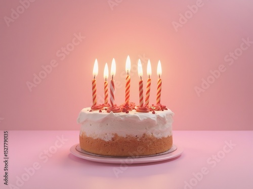 Colorful birthday cake with glowing candles; joyful celebration of life and happiness