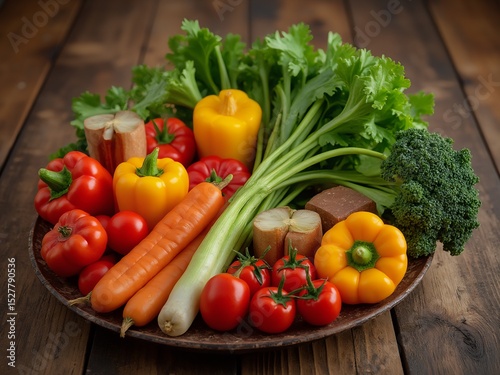 Colorful fresh vegetables in artistic arrangement, celebrating natural abundance and vibrant flavors