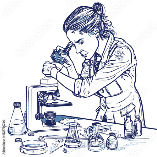 Vector Illustration of Girl Scientist Using Microscope in Laboratory – STEM Education Concept