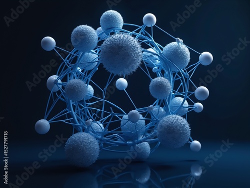 Abstract blue and white spheres interconnected in harmony, symbolizing unity and infinite connections in the cosmos.