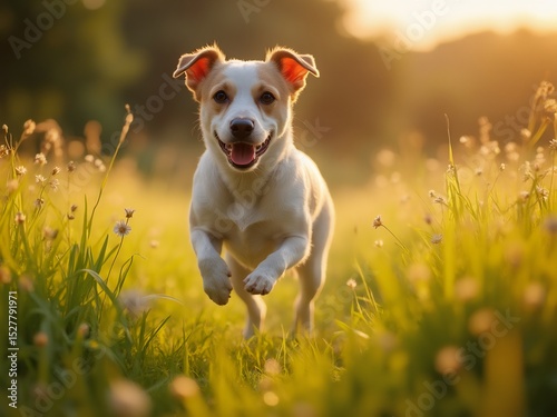 Jack Russel terrier sprinting through grass, embodying pure summer joy