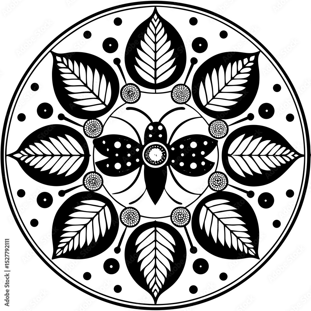 Fototapeta premium Minimalist Moth Mandala – Symmetrical Vector Art