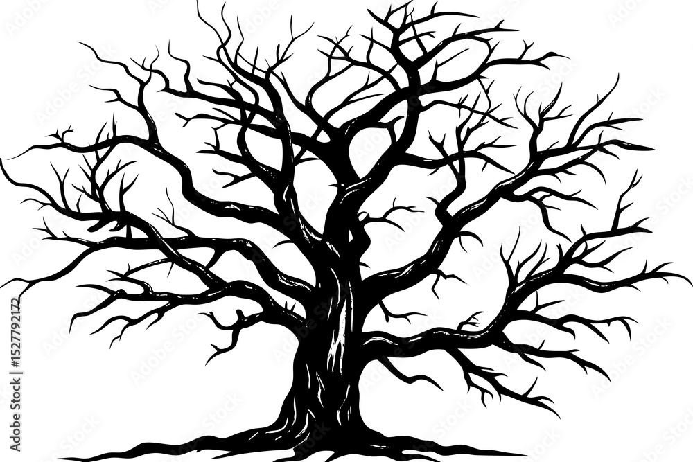 Fototapeta premium Silhouette of a leafless ancient oak tree