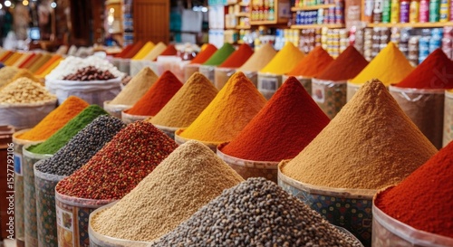 Fototapeta Naklejka Na Ścianę i Meble -  Colorful spice market morocco culinary ingredients for sale