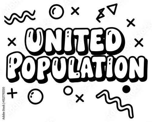 United States population graphic with no specific demographic. Graphic design display of the phrase United Population on a plain white background. General graphic design -