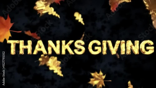 Wallpaper Mural Golden Thanksgiving text with colorful autumn leaves falling. Torontodigital.ca