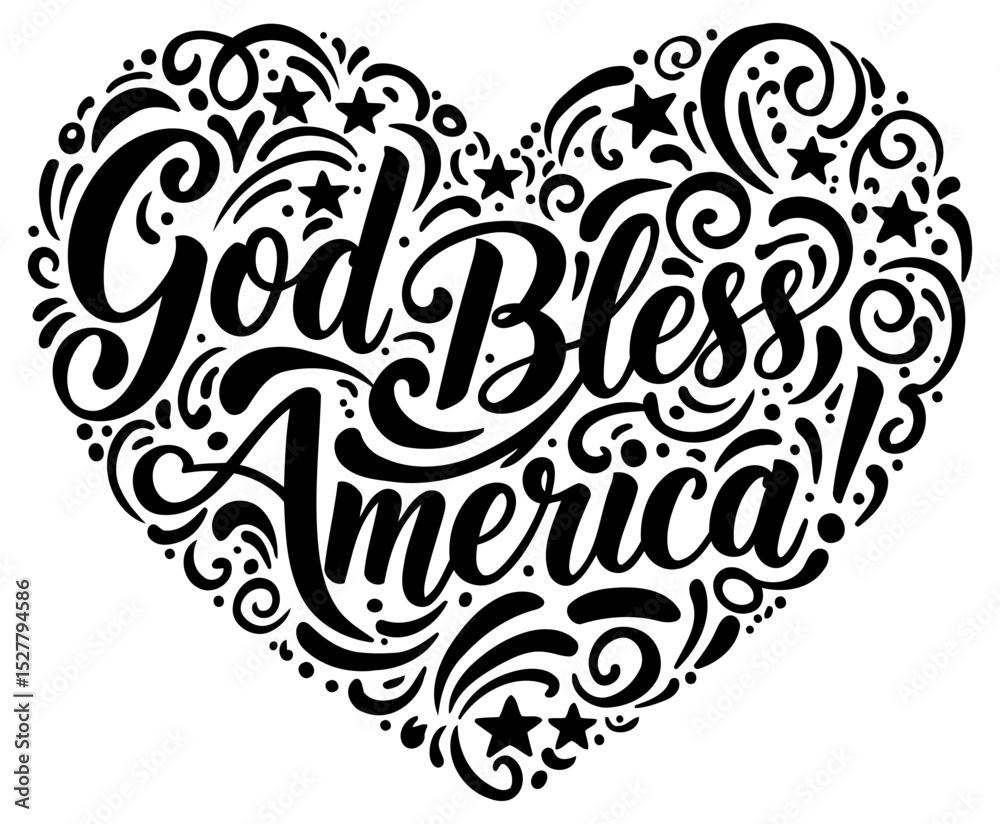 Fototapeta premium God Bless America heart-shaped graphic design. Patriotic design with a heart shape. General public. Decorative graphic design for general use -