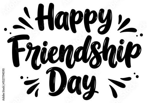 Bold. handwritten-style text proclaims Happy Friendship Day. decorated with decorative swirls and dots around the words for a playful and celebratory aesthetic.