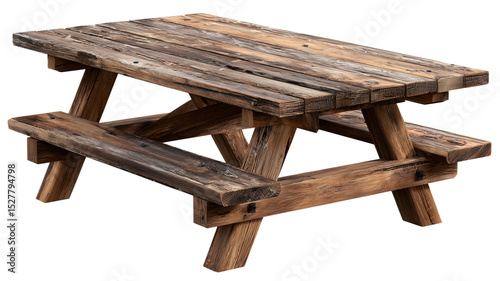 Rustic wooden picnic table isolated on transparent background perfect for various design projects isolated on white transparent background