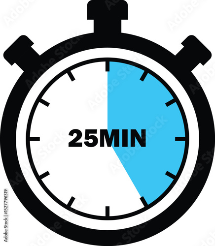 Stopwatch showing 25 minutes countdown with blue indicator .Clock, timer