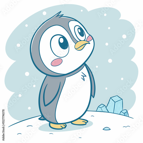 Baby Penguin in Kawaii Style with Pastel Colors

