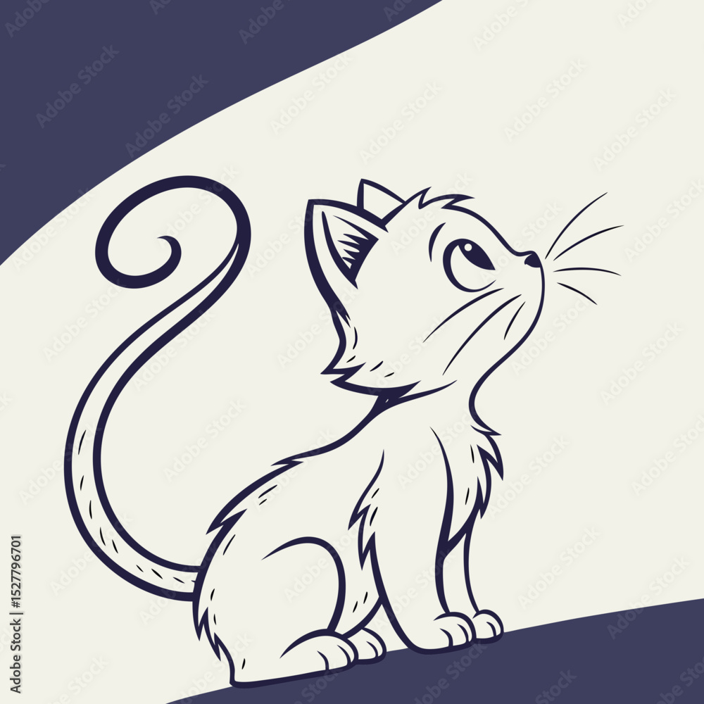 Fototapeta premium Cute Kitten Silhouette with Curled Tail