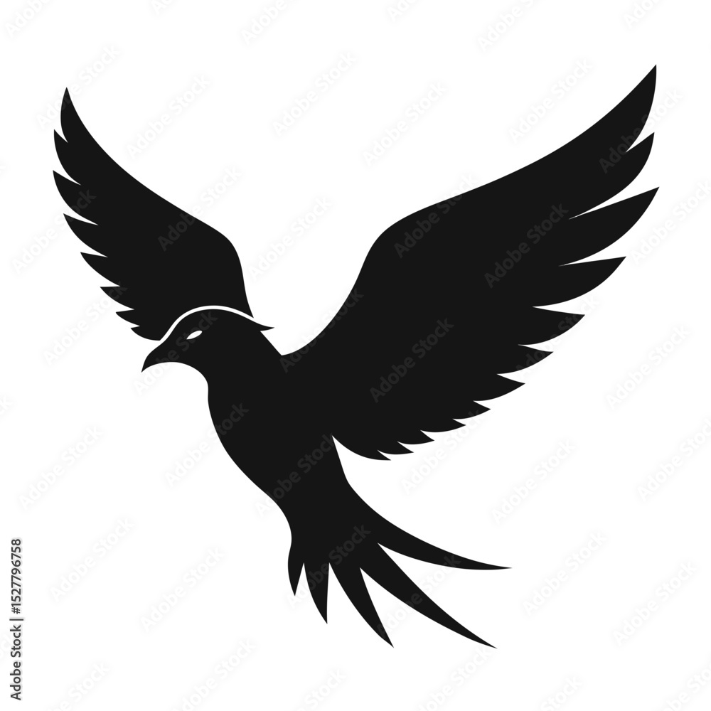 Fototapeta premium Flying Bird Silhouette with Spread Wings