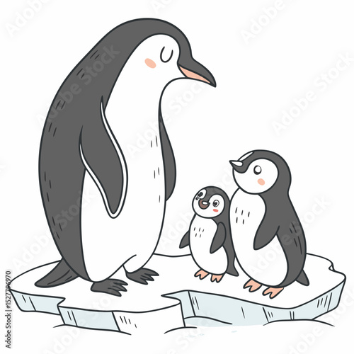 Penguin Family Illustration in Simple Vector Style
