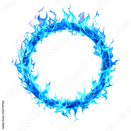 Enchanting Blue Flame Ring: A captivating visualization of an enigmatic blue ring ablaze with intense flames. A compelling symbol of energy, mystery, and transformative power. 