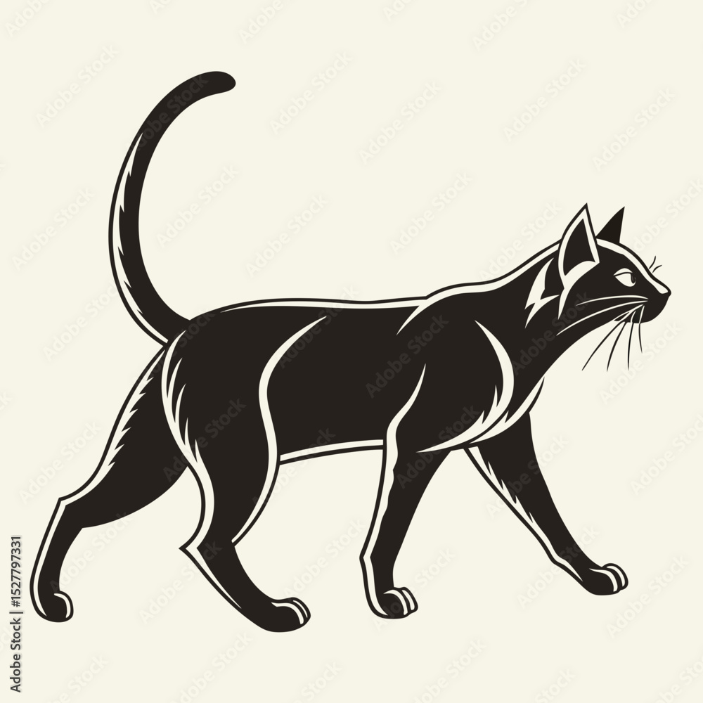 Fototapeta premium Walking Cat Silhouette in Minimal Vector Style 