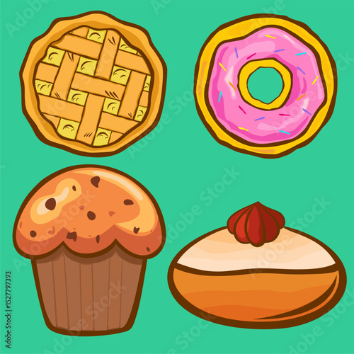 Bread Set Vector On Green Stock Vector
