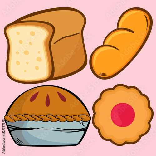Bread Set Stock Vector On Pink Background