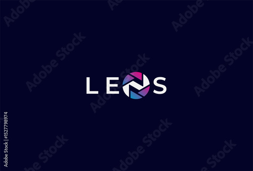 Lens Logo, Letter N with lens combination in text Lens typography logo, vector illustration