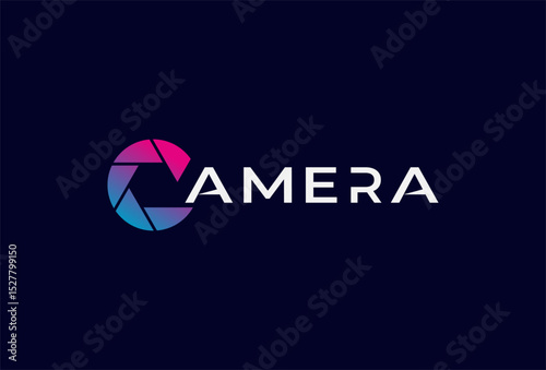 Camera Logo, Letter C with lens combination in text camera typography logo, vector illustration