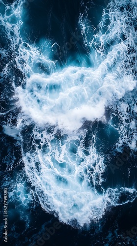 Fototapeta Naklejka Na Ścianę i Meble -  Aerial Ocean Wave with Foam Detail – Ideal for Marine Backgrounds