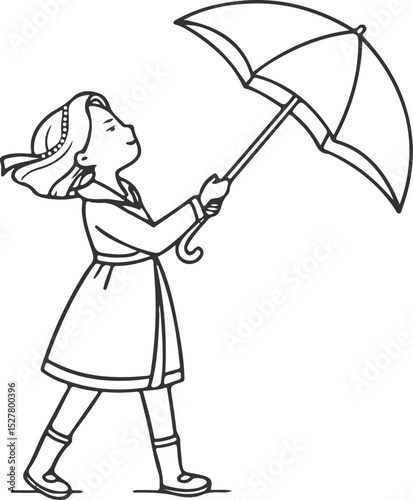 line art of a girl with umbrella 