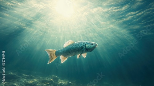 Aquatic fish, sunlit underwater scene