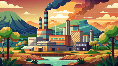 Industrial factory near Johannesburg polluting the environment, South Africa, furnace with smoke Very beautiful