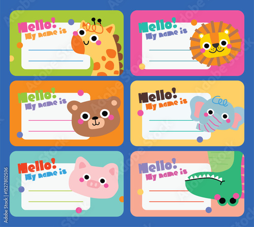 Cute kawaii animal themed name label sticker set for kids perfect for back to school supplies helps organize books lunch boxes and personal items in a fun way