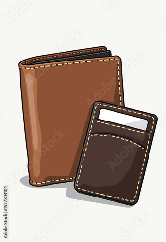 A sophisticated men's accessory set featuring a classic brown leather bifold wallet and a minimalist dark brown card holder, perfect for everyday carry and style.
