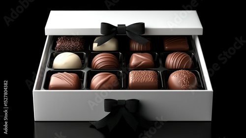 White chocolate box filled with assorted chocolates