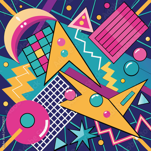 Retro Memphis Style Abstract Geometric Background
