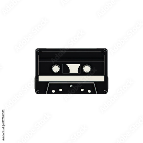 A black cassette tape close up isolated on transparent background