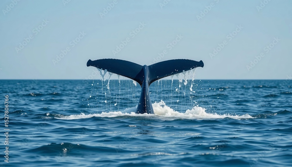 Fototapeta premium Majestic Whale Tail Fluke Diving Ocean Water Splashing