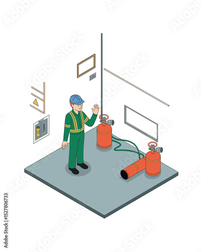 Gas cylinder safety inspection by technician