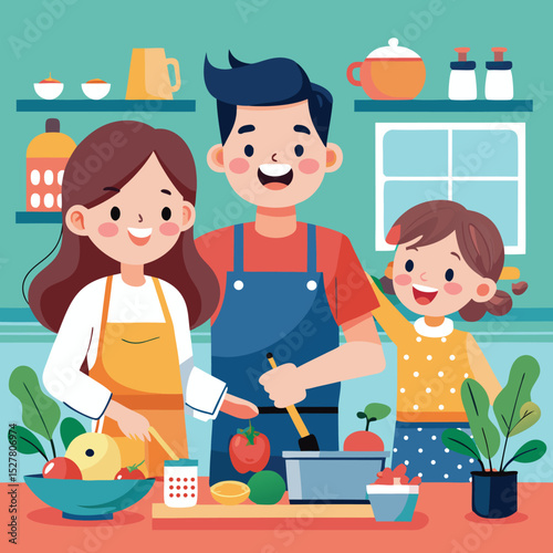 Happy Family Cooking Together in the Kitchen