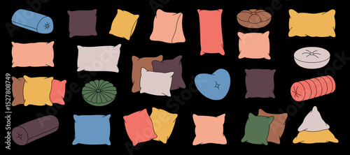 Orthopedic pillows. Fluffy pillows for sleeping. Vector illustration.