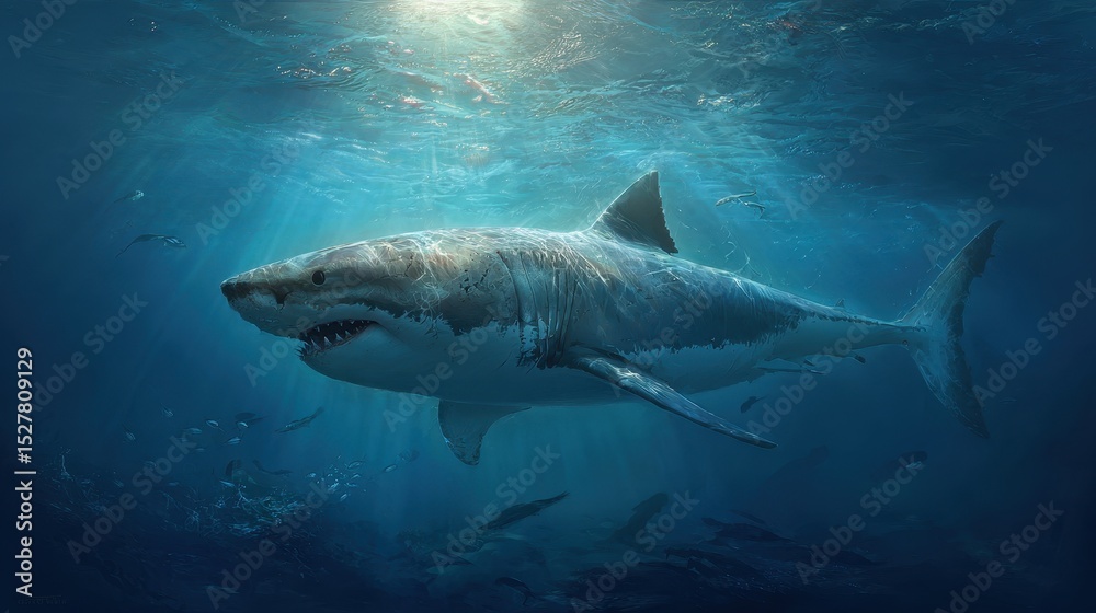 Fototapeta premium Majestic Great White Shark Underwater Scene Ocean Wildlife