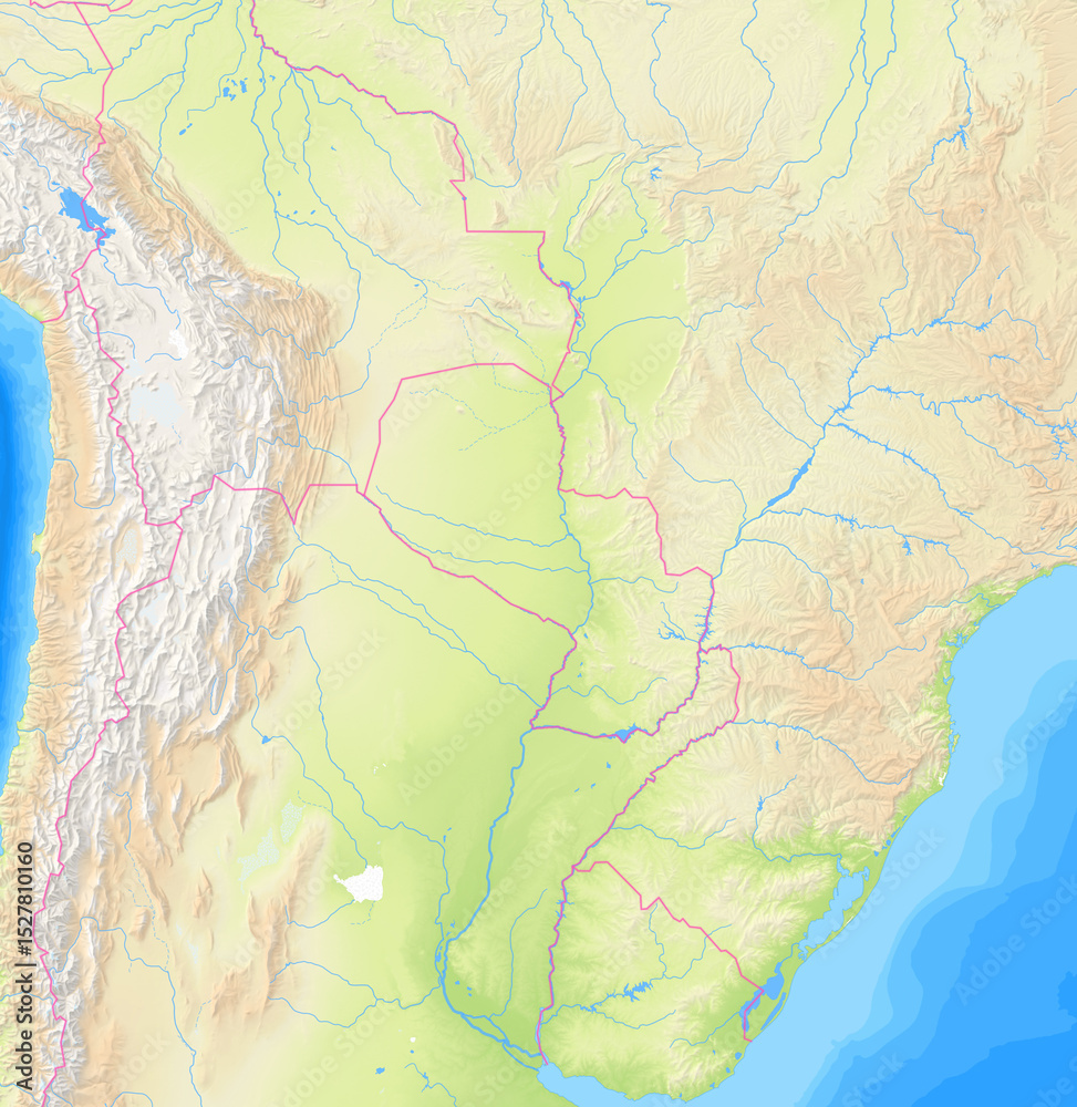Fototapeta premium Map of Paraguay and surrounding countries without any labels