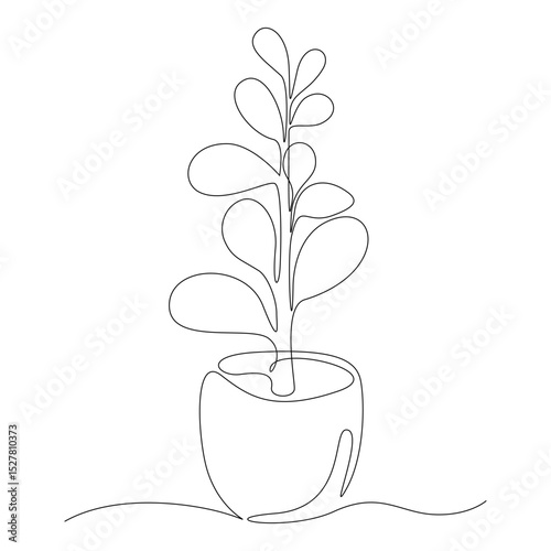 one line drawing flower in pot