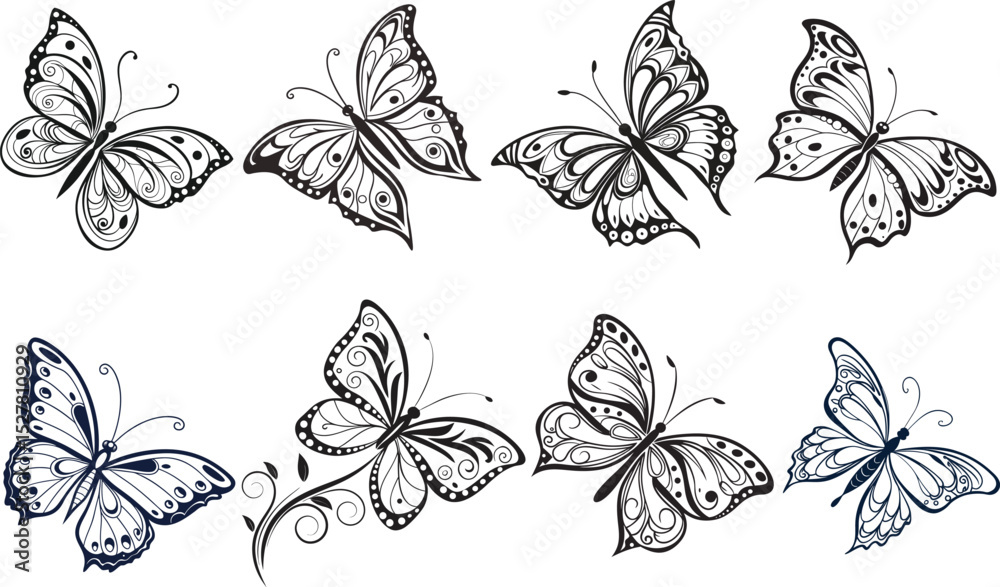 Obraz premium Butterfly silhouette set with white background