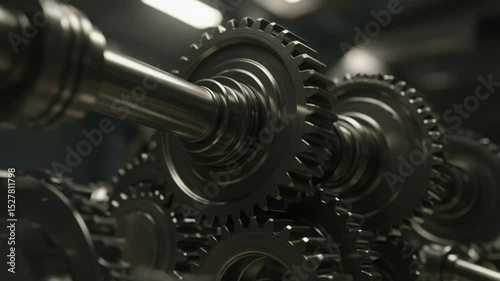 Interlocking metal gears in a mechanical engineering setting  