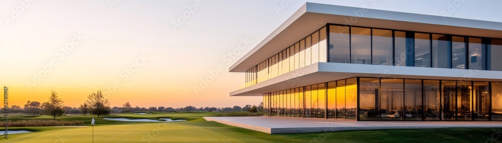 Obraz premium Modern Golf Clubhouse at Sunset Architecture, Course, Golf ,Luxury